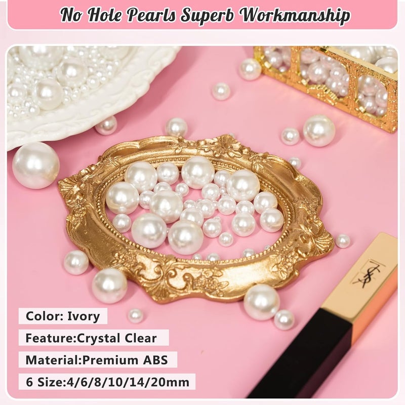 MACIOZE 2000PCS Pearls for Crafting, Ivory No Hole Beads for Centerpieces Vases, Assorted Sizes Bulk Fake Pearls Beads for Vase Filler, Candles Centerpiece, DIY Crafts, Jewelry Making (4/6/8/10/14/20mm) - Image 3